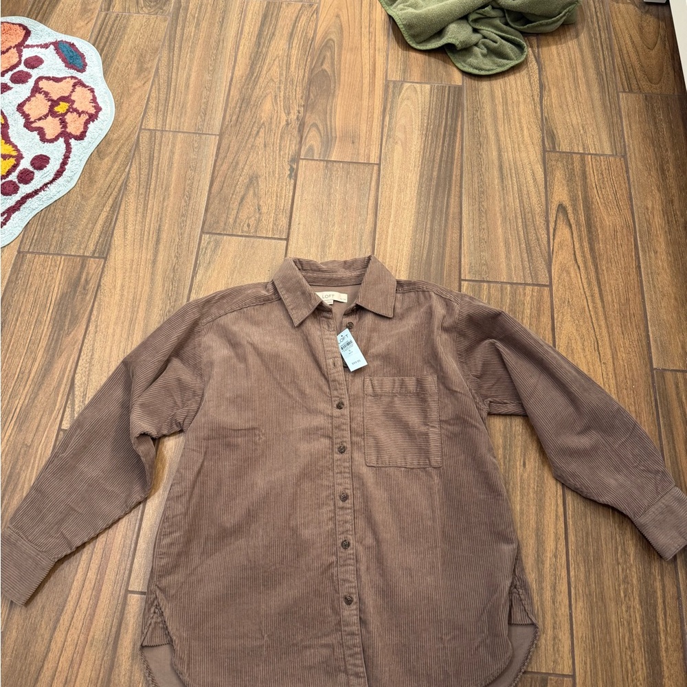 LOFT Brown Button Down Shirt for Women